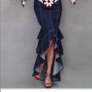 Long Denim Skirt Boho Skirt Long Jean Skirt